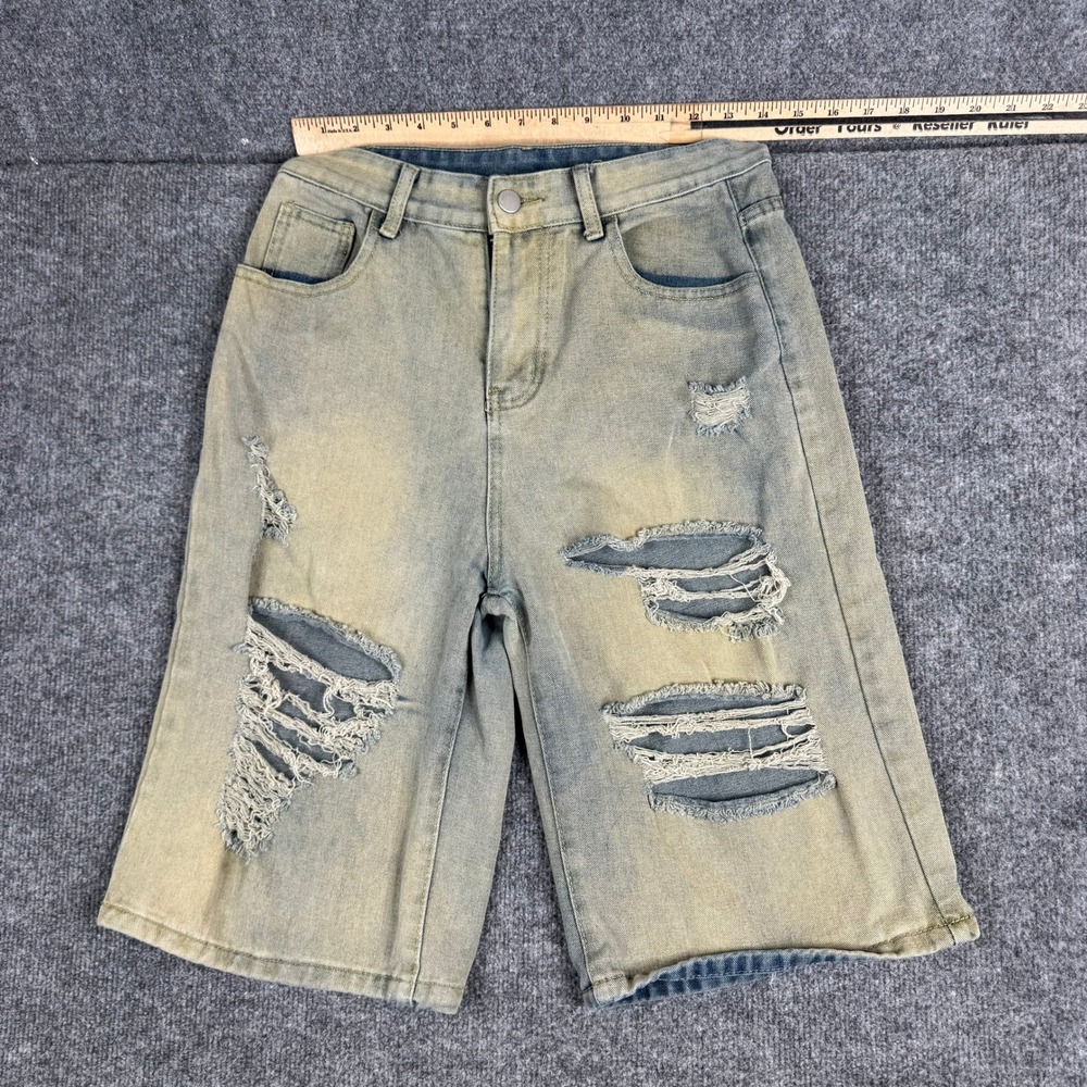 Unbranded Denim Shorts Mens Size S Dirty Wash Distressed Ripped Streetwear